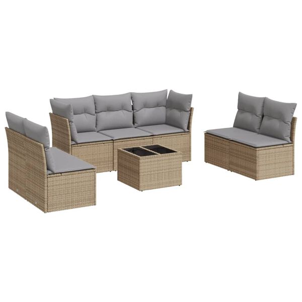 vidaXL 8-tlg. Garten-Sofagarnitur mit Kissen Beige Poly Rattan