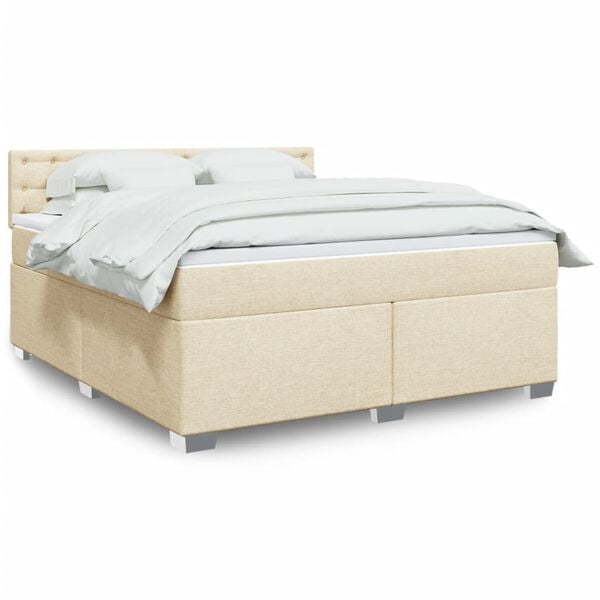 vidaXL Boxspringbett mit Matratze Creme 180x200 cm Stoff