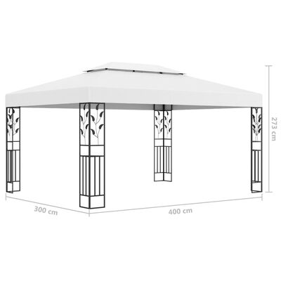 vidaXL Pavillon mit Doppeldach & LED-Lichterkette 3x4 m Weiß