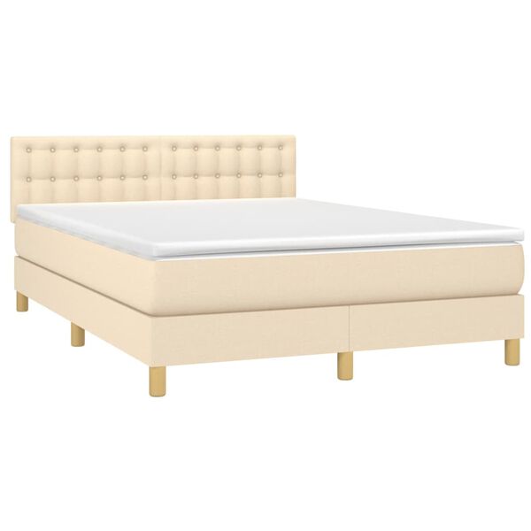 vidaXL Boxspringbett mit Matratze Creme 140x190 cm Stoff
