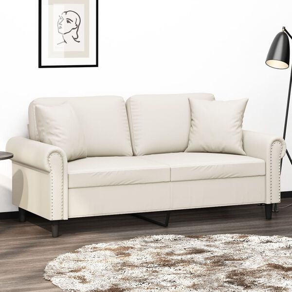 vidaXL 2-Sitzer-Sofa mit Kissen Creme 140 cm Kunstleder