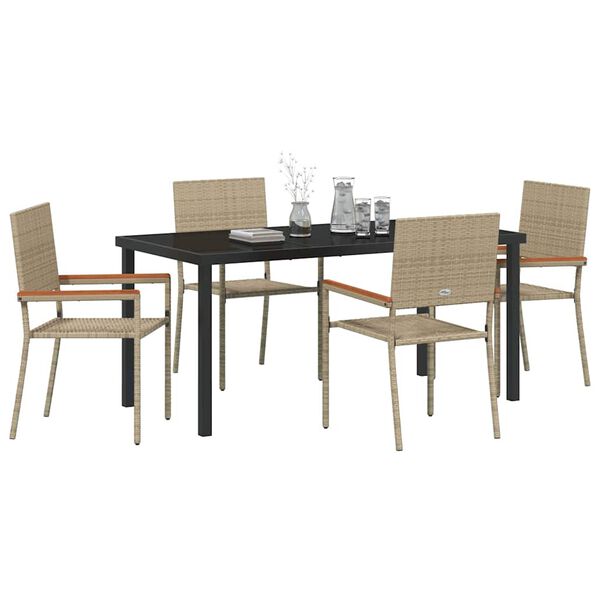 vidaXL Garten Essgruppe mit Kissen 5 pcs Beige Poly-Rattan