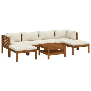 vidaXL 7-tlg. Garten-Lounge-Set mit Creme Kissen Massivholz Akazie