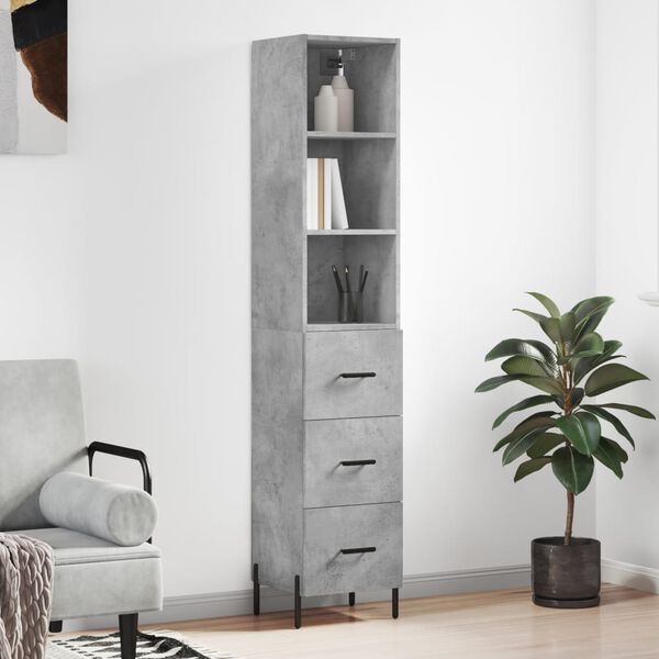vidaXL Highboard Betongrau 34,5x34x180 cm Holzwerkstoff
