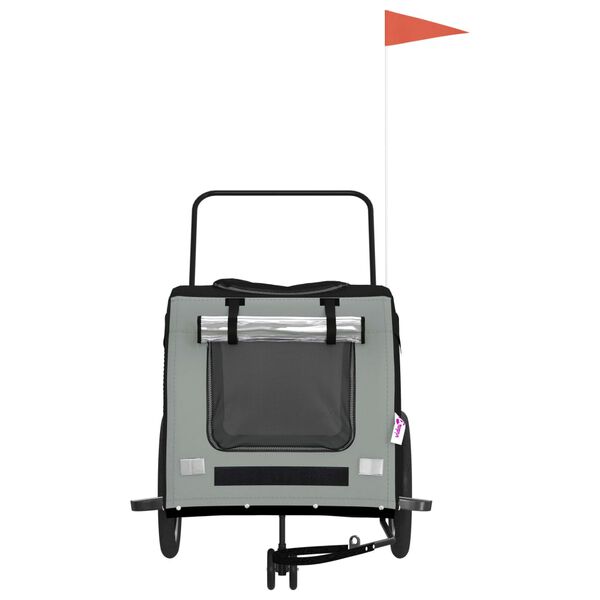 vidaXL Fahrradanhänger Hunde Schwarz und Grau Oxford-Gewebe und Eisen