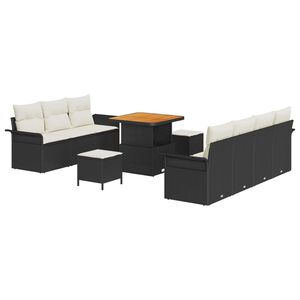 vidaXL Gartensofa-set mit Kissen 10 pcs Schwarz Poly-Rattan