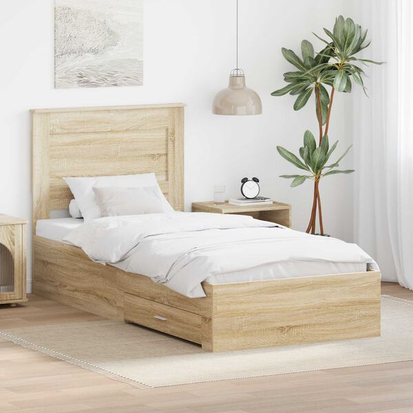 vidaXL Bettrahmen Sonoma Eiche und Silber 75 x 190 cm Holzwerkstoff