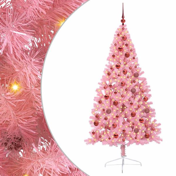 vidaXL K&uuml;nstlicher vorbeleuchteter Weihnachtsbaum Rosa 180 cm PVC