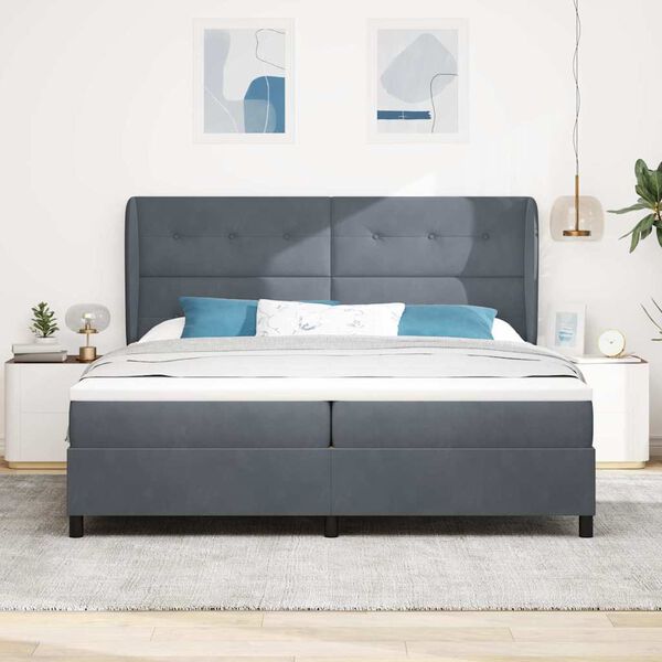 vidaXL Boxspringbett mit Matratze Dunkelgrau 200 x 200 cm Samt