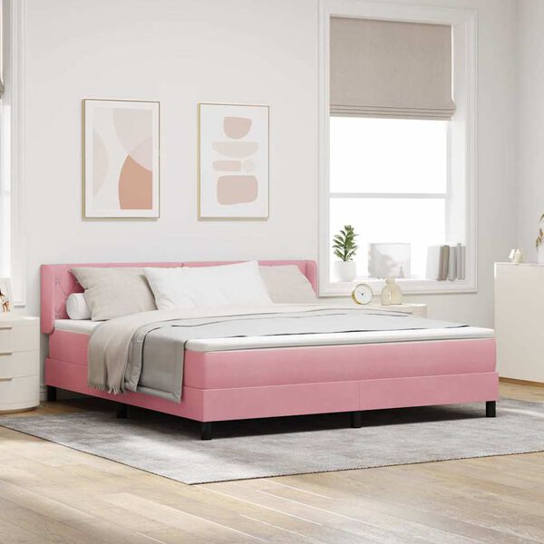 vidaXL Boxspringbett mit Matratze mit Kopfteil Rosa 200 x 180 cm Samt