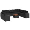 vidaXL 11-tlg. Garten-Sofagarnitur mit Kissen Schwarz Poly Rattan