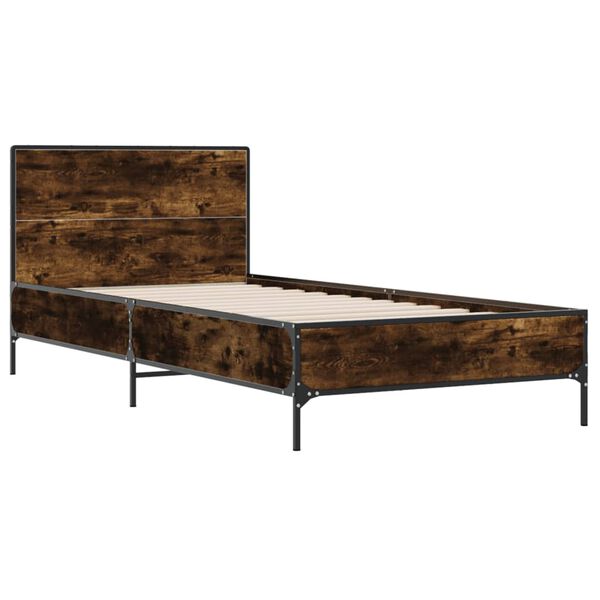 vidaXL Bettgestell Räuchereiche 75x190 cm Holzwerkstoff und Metall