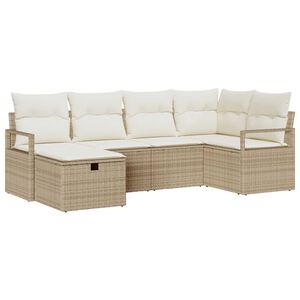 vidaXL Garten-Sofa-Set mit Kissen mit Speicher 6 pcs Beige Poly Rattan
