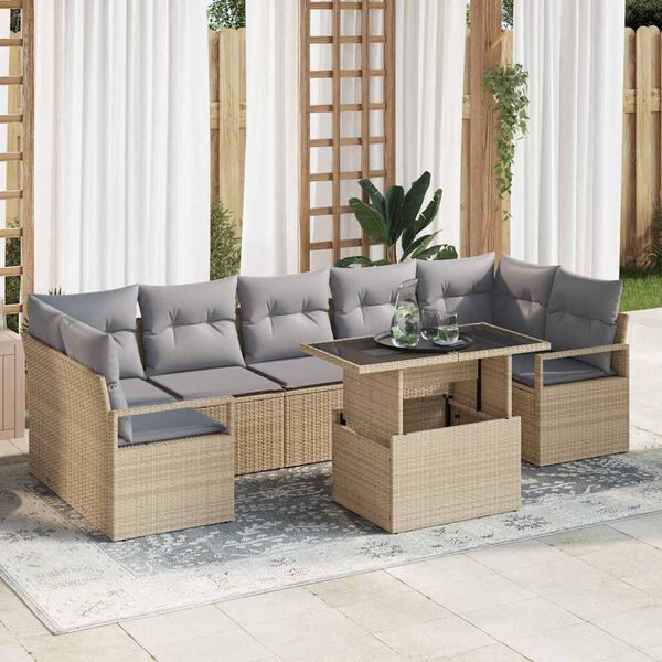 vidaXL Garten-Sofa-Set mit Kissen 8 pcs Beige und Hellgrau Poly-Rattan