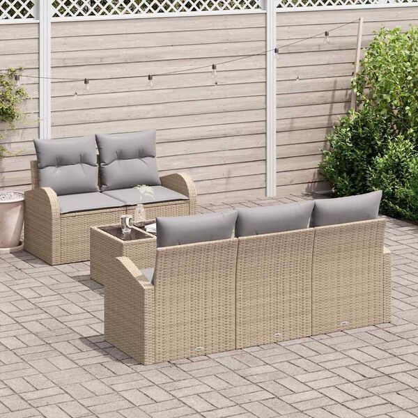 vidaXL Garten-Sofa-Set mit Kissen mit Speicher 6 pcs Beige und Grau