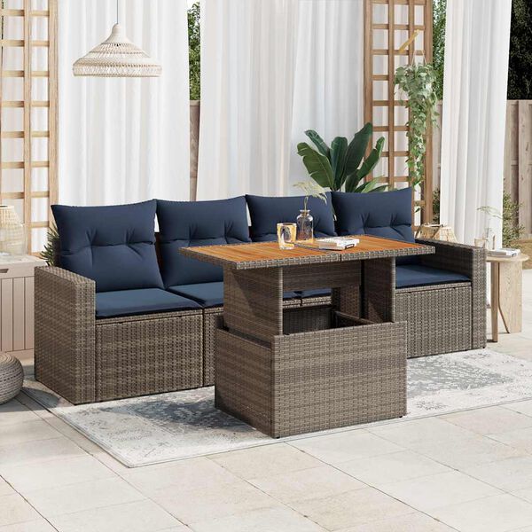 vidaXL 5-tlg. Garten-Sofagarnitur mit Kissen Grau Poly Rattan