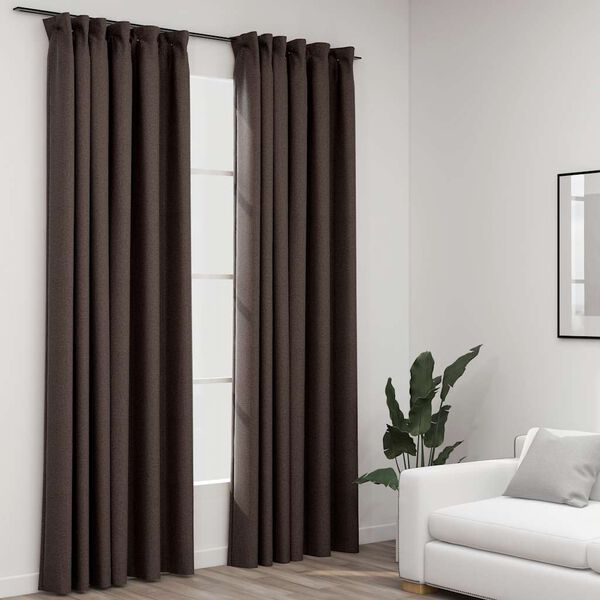 vidaXL Verdunkelungsvorh&auml;nge Haken Leinenoptik 2 Stk. Taupe 140x225 cm