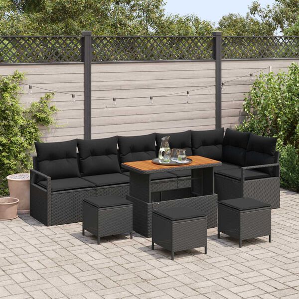 vidaXL Garten-Sofa-Set mit Kissen 10 pcs Schwarz Poly Rattan