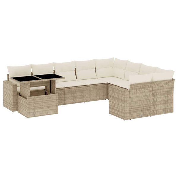 vidaXL 10-tlg. Garten-Sofagarnitur mit Kissen Beige Poly Rattan