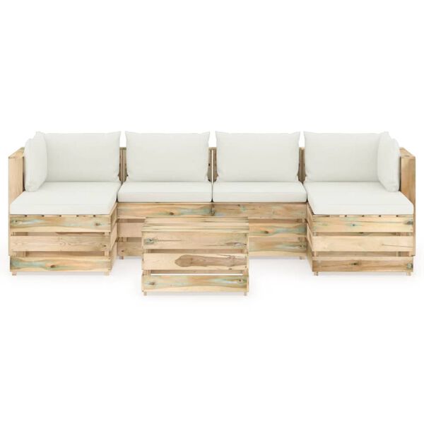 vidaXL 7-tlg. Garten-Lounge-Set mit Kissen Gr&uuml;n Impr&auml;gniertes Holz