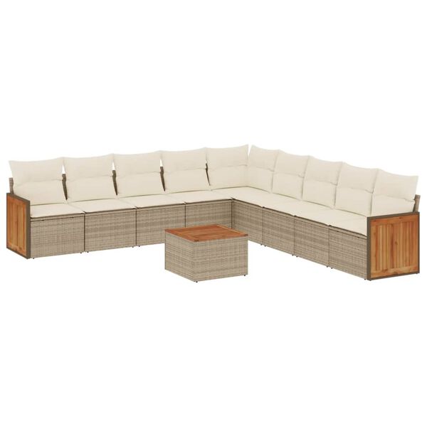 vidaXL 10-tlg. Garten-Sofagarnitur mit Kissen Beige Poly Rattan