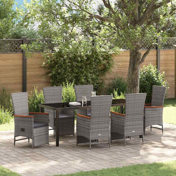 vidaXL Garten Essgruppe mit Kissen 7 pcs Grau Poly-Rattan