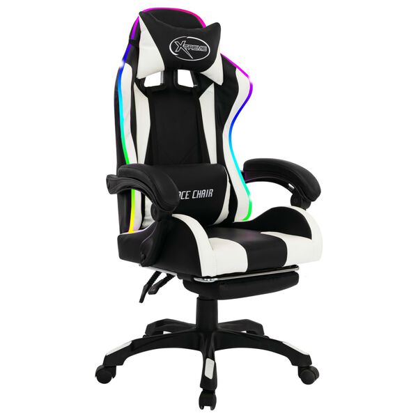 vidaXL Gaming-Stuhl mit RGB LED-Leuchten Wei&szlig; und Schwarz Kunstleder