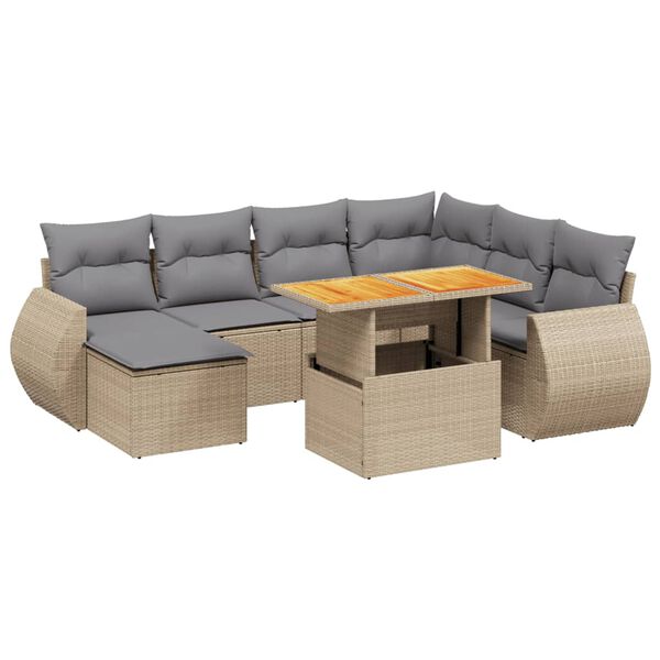 vidaXL 8-tlg. Garten-Sofagarnitur mit Kissen Beige Poly Rattan