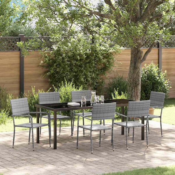 vidaXL Garten Essgruppe 7 pcs Grau Poly Rattan