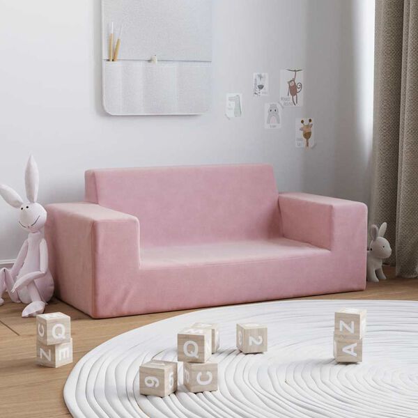 vidaXL Kindersofa 2-Sitzer Rosa Weich Plüsch