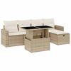 vidaXL 6-tlg. Garten-Sofagarnitur mit Kissen Beige Poly Rattan