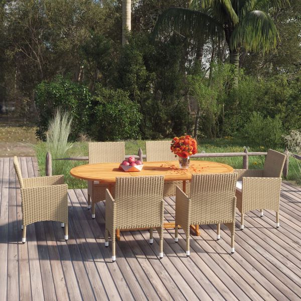 vidaXL 7-tlg. Garten-Essgruppe Poly Rattan Beige