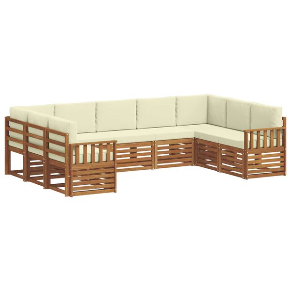vidaXL Ecksofa Set mit Kissen 9 pcs Natur und Creme Massivholz Akazie