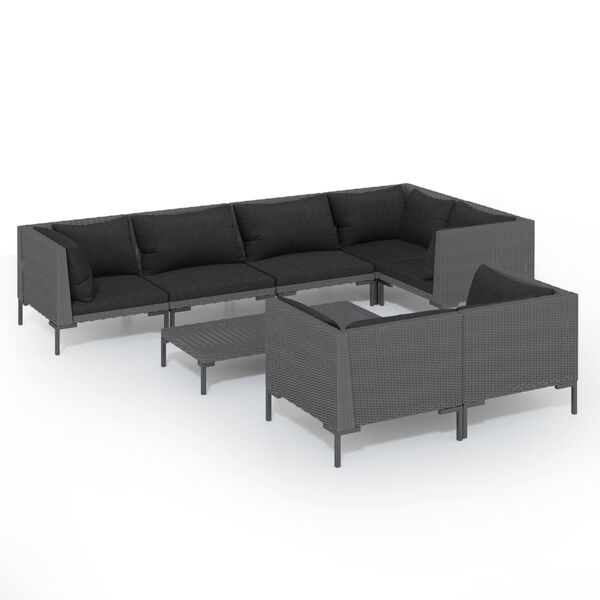 vidaXL 8-tlg. Garten-Lounge-Set mit Kissen Poly Rattan Dunkelgrau