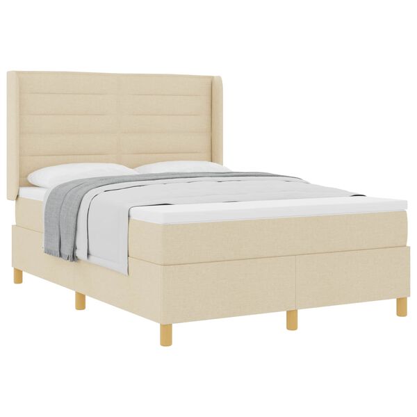 vidaXL Boxspringbett mit Matratze Creme 140 x 190 cm Stoff