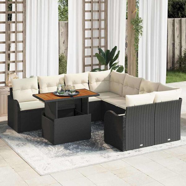 vidaXL Garten-Sofa-Set mit Speicher 9 pcs Schwarz Poly Rattan