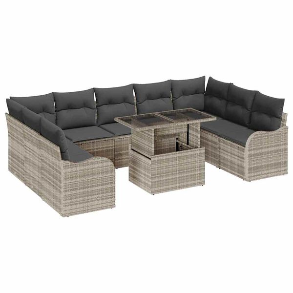 vidaXL Gartensofa-set mit Kissen 10 pcs Hellgrau Poly Rattan