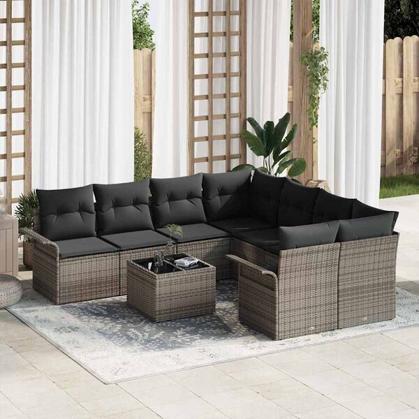 vidaXL Gartensofa-set mit Kissen 9 pcs Grau Poly-Rattan