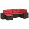 vidaXL 6-tlg. Garten-Sofagarnitur mit Kissen Braun Poly Rattan
