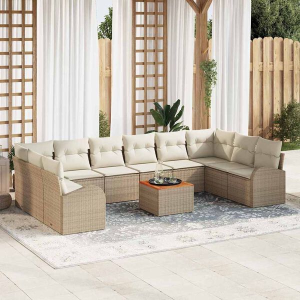 vidaXL Garten-Sofa-Set mit Kissen 11 pcs Beige Poly Rattan