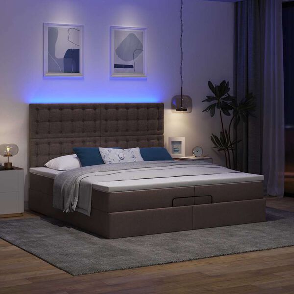 vidaXL Ottoman-Bett mit Matratzen & LEDs Dunkelbraun 200x200 cm Stoff