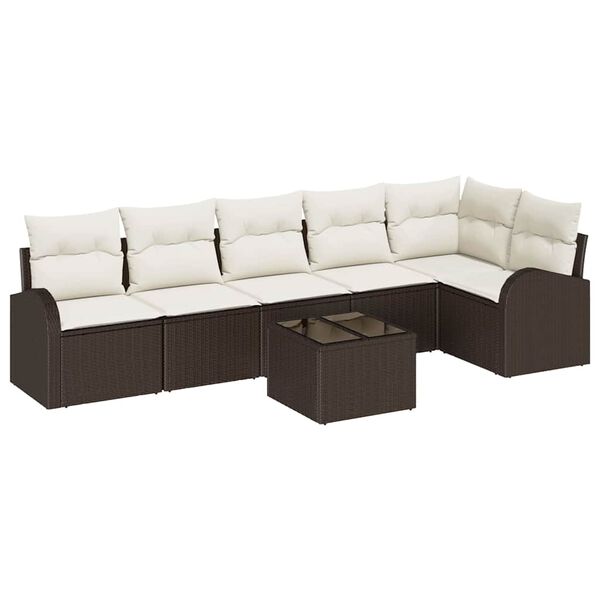 vidaXL Sofa Set mit Kissen 7 pcs Braun und Wei&szlig; Poly-Rattan