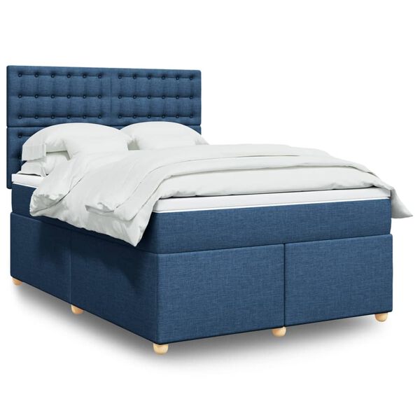 vidaXL Boxspringbett mit Matratze Blau 140x200 cm Stoff