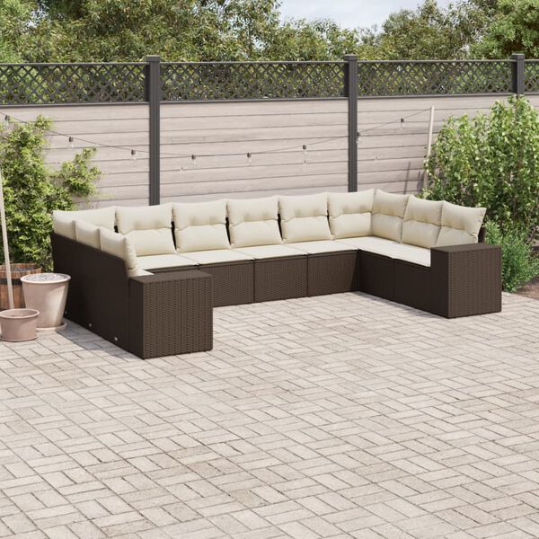 vidaXL 10-tlg. Garten-Sofagarnitur mit Kissen Braun Poly Rattan