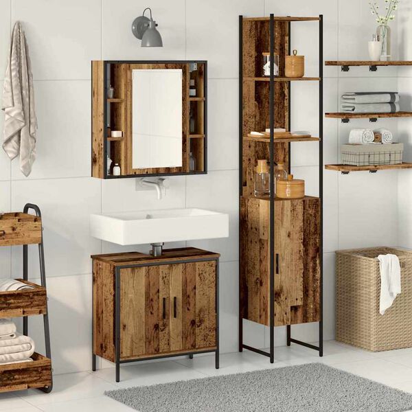 vidaXL Badezimmer Waschbeckenm&ouml;bel mit Regal 3 pcs Braun Holzwerkstoff