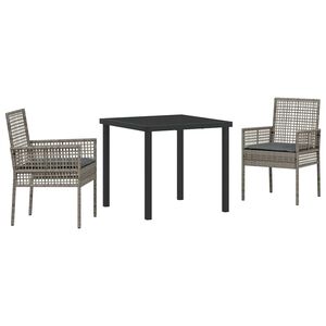 vidaXL Garten Essgruppe mit Kissen 3 pcs Grau Poly-Rattan
