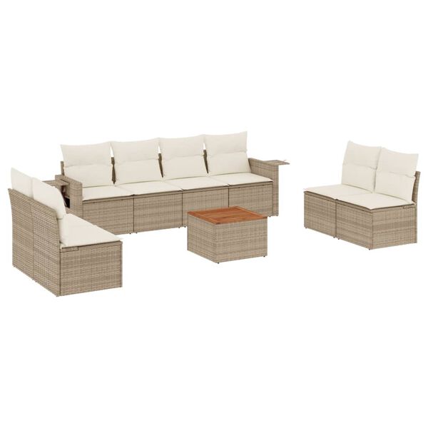 vidaXL 9-tlg. Garten-Sofagarnitur mit Kissen Beige Poly Rattan