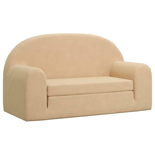 vidaXL 2-Sitzer Kindersofa mit Schlaffunktion Creme Weicher Pl&uuml;sch