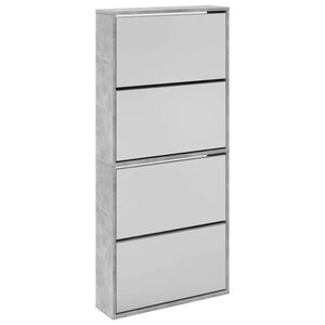 vidaXL Schuhschrank mit Spiegel 4 F&auml;cher Betongrau 63x17x134 cm