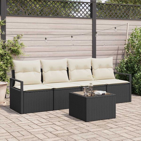 vidaXL Sofa Set 5 pcs Schwarz und Creme Poly-Rattan